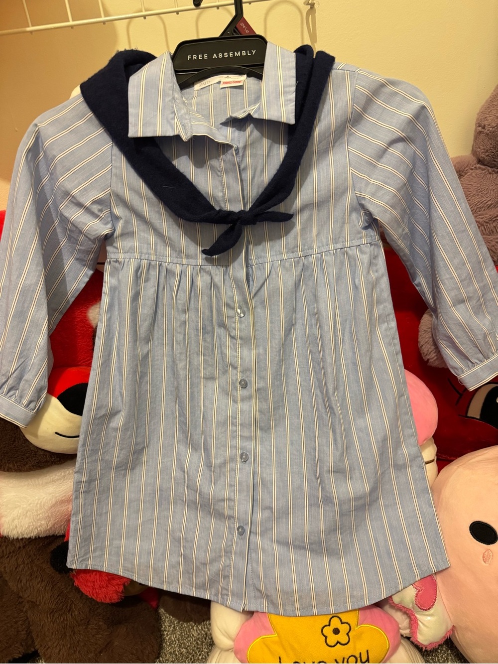 Zara Light Blue and Navy Striped Button-Front Dress Shirt